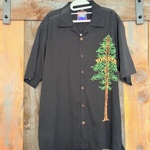Dem Crazy Yosemite Button Front Hawaiian Shirt Black Graphic Tree Men's XL READ